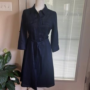 Navy Linen Shirtwaist Dress